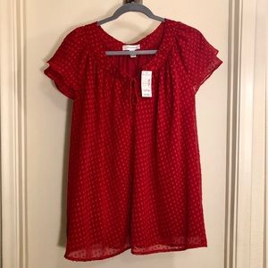 Dressbarn Red Eyelet Short Sleeve Top